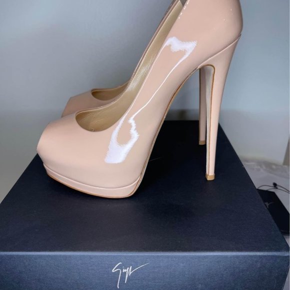 GIUSEPPE ZANOTTI Sharon Peep Toe Pumps Blush Patent Leather - Picture 2 of 8